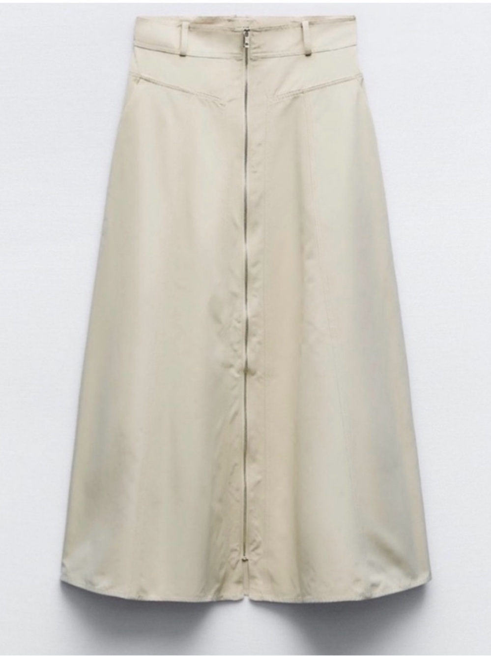 ZARA Cream A-Line Zip-Front Midi Skirt